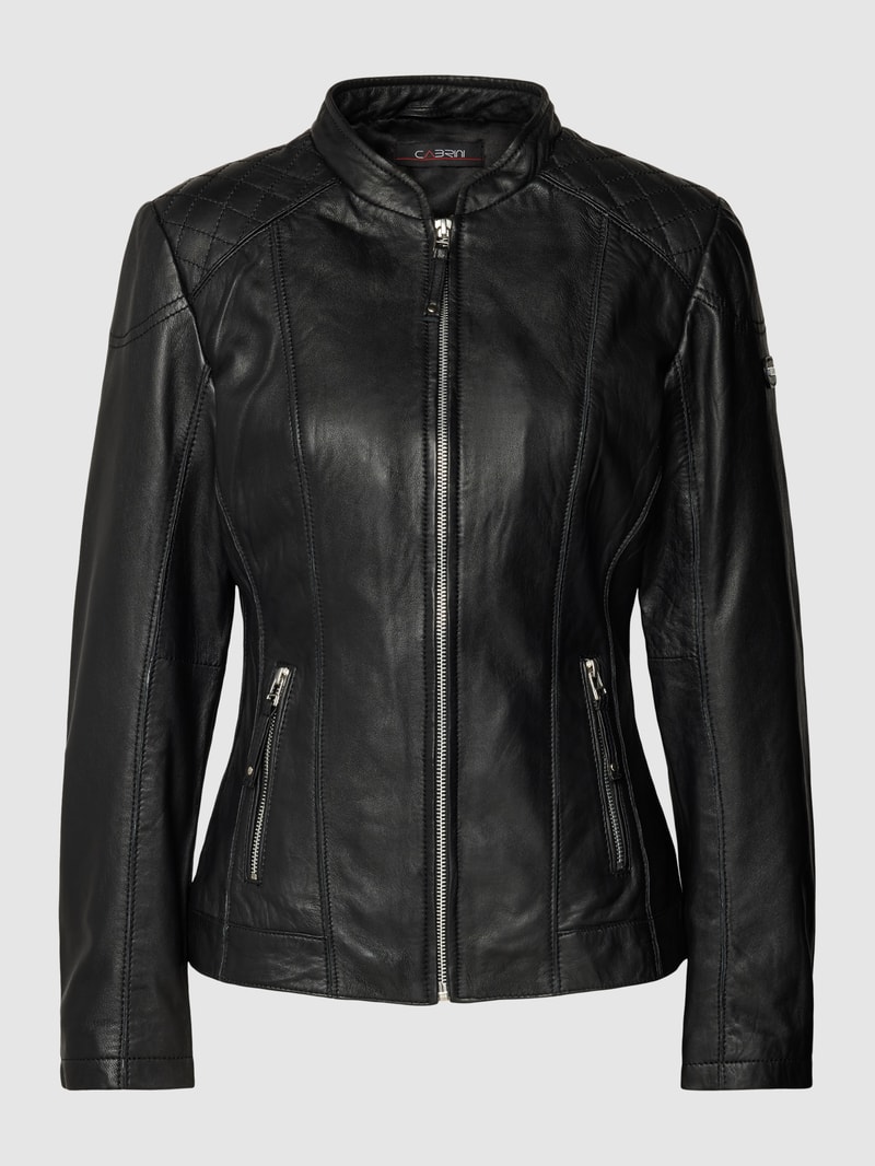 Lederjacke mit Steppnähten in black
