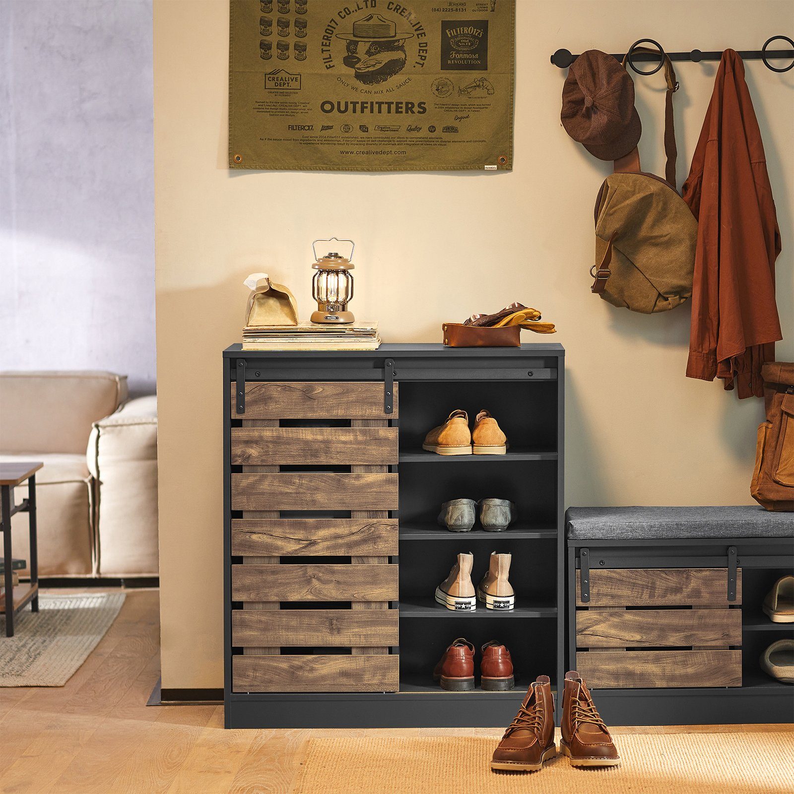 SoBuy Sideboard FSB65, Schuhschrank mit Schiebetür Kommode Schrank Küchenschrank Flurschrank