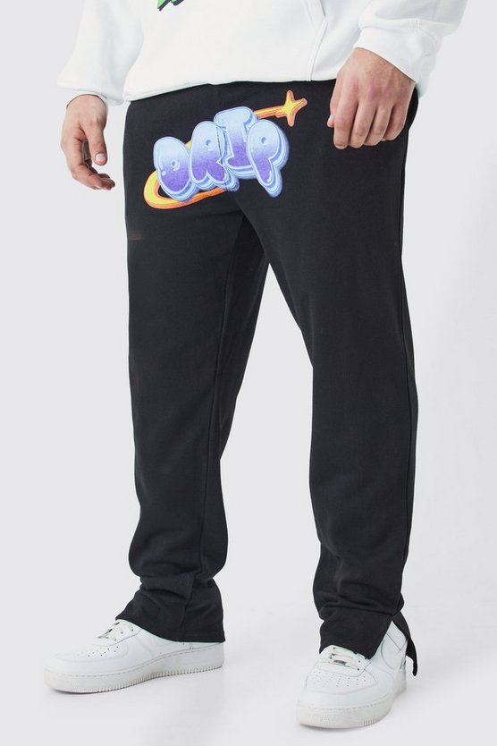 Plus schwarze Jogginghose mit geteiltem Saum