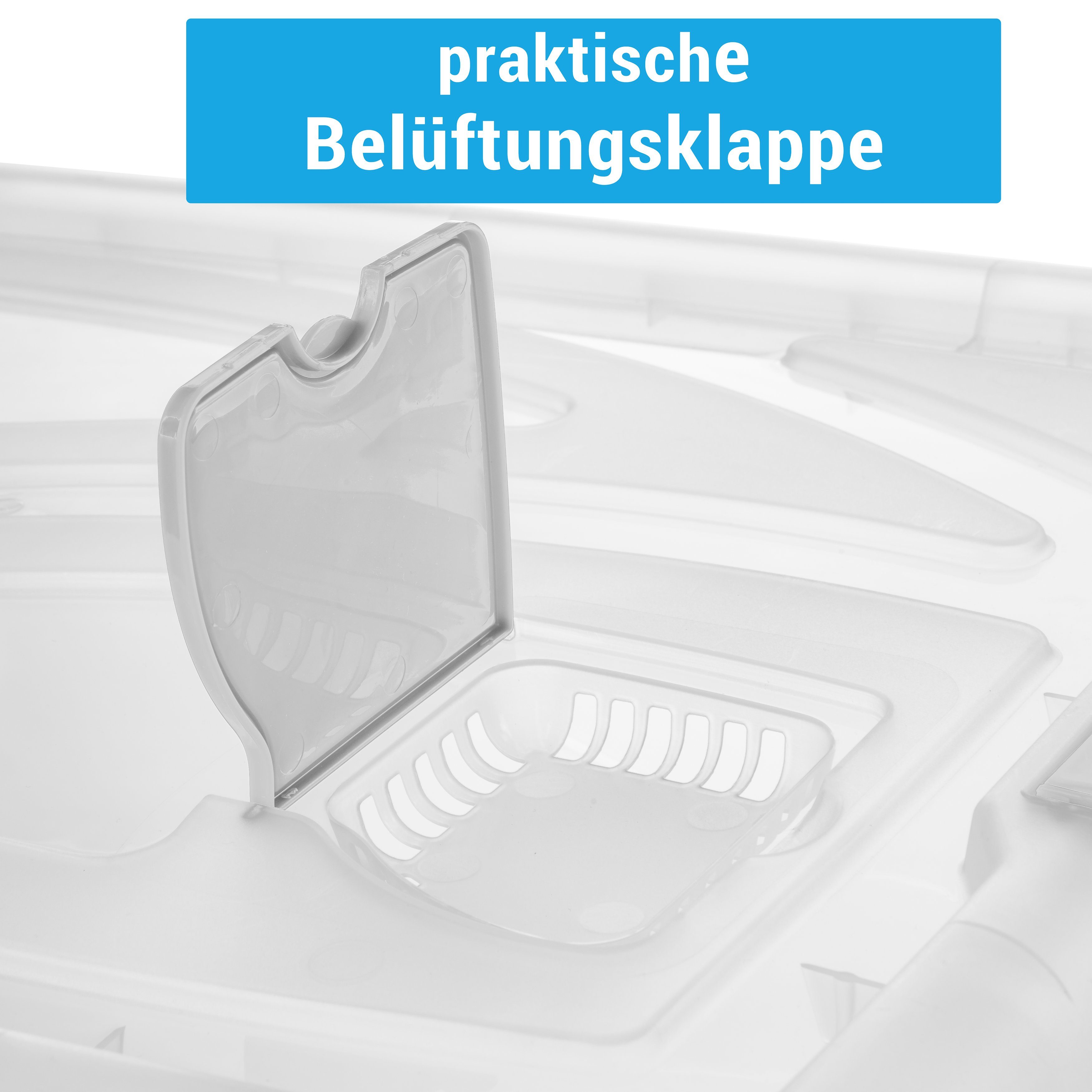 Centi Allzweckkiste Aufbewahrungsbox, Boxen Aufbewahrung, Kisten Aufbewahrung Groß (Set, 3 St., 80 Liter, H45 cm x L54 cm x B40 cm), Groß XXL 80L Deckel, Rollen, Clip-Griffen und Lüftungsklappe