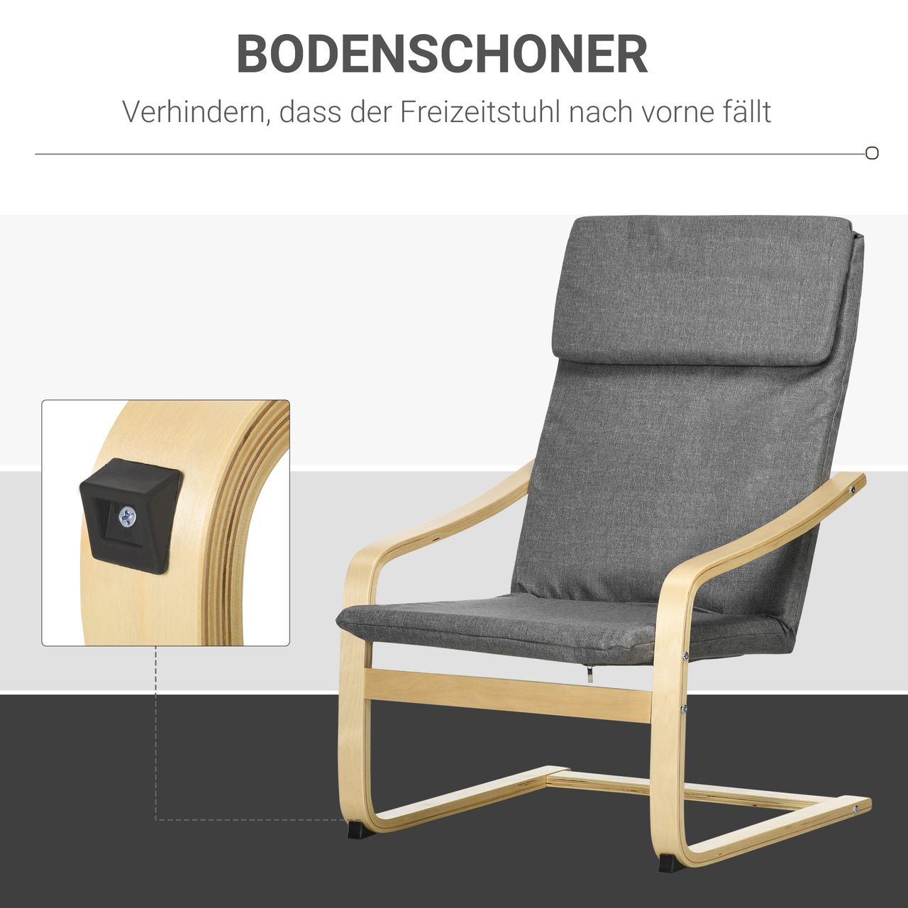 HOMCOM Relaxsessel Ruhesessel mit Armlehne Leinenbezug Holzgestell Grau