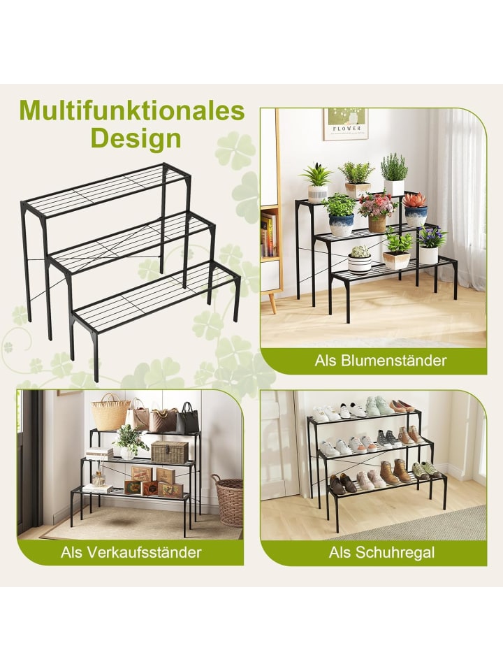 COSTWAY 3-stufige Metall Blumentreppe in Schwarz günstig kaufen onesize