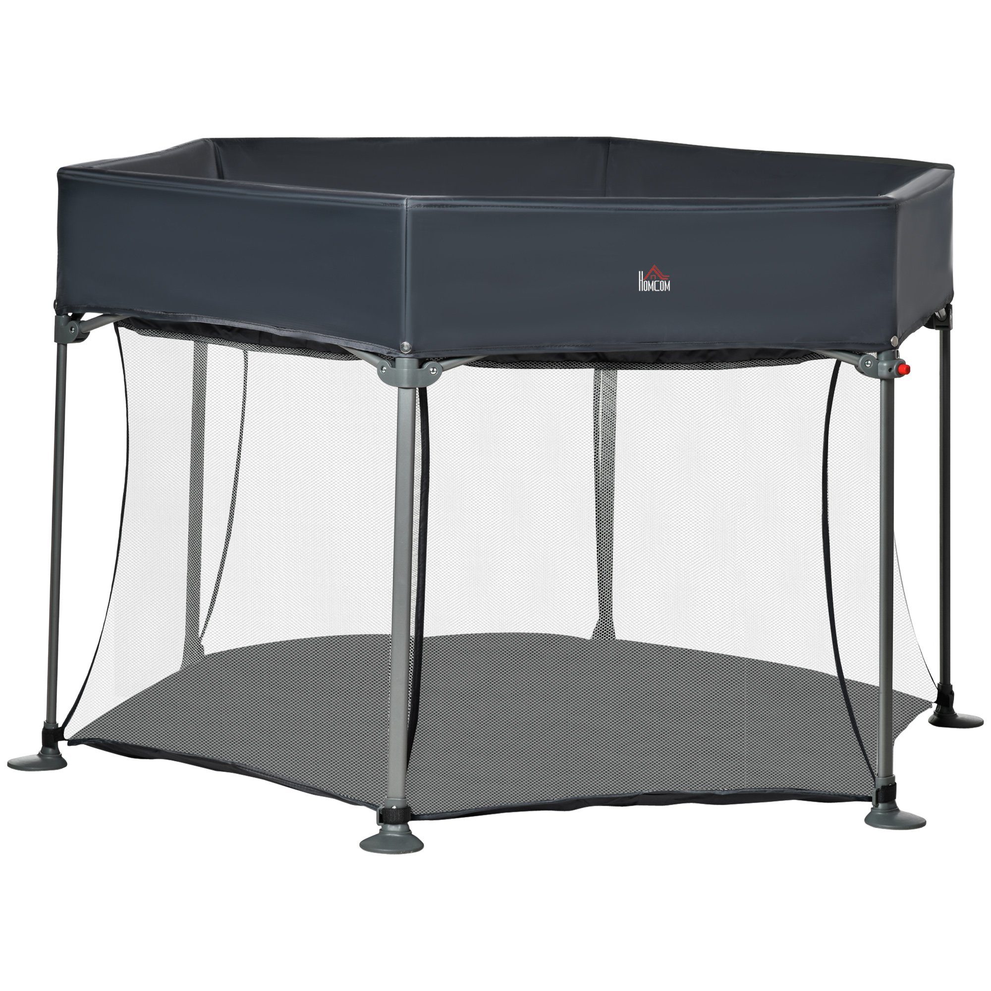 HOMCOM Laufgitter Laufstall klappbar tragbar 134 cm x 134 cm x 83 cm Mesh PP Grau (Set, 1-tlg), zusammenklappbar