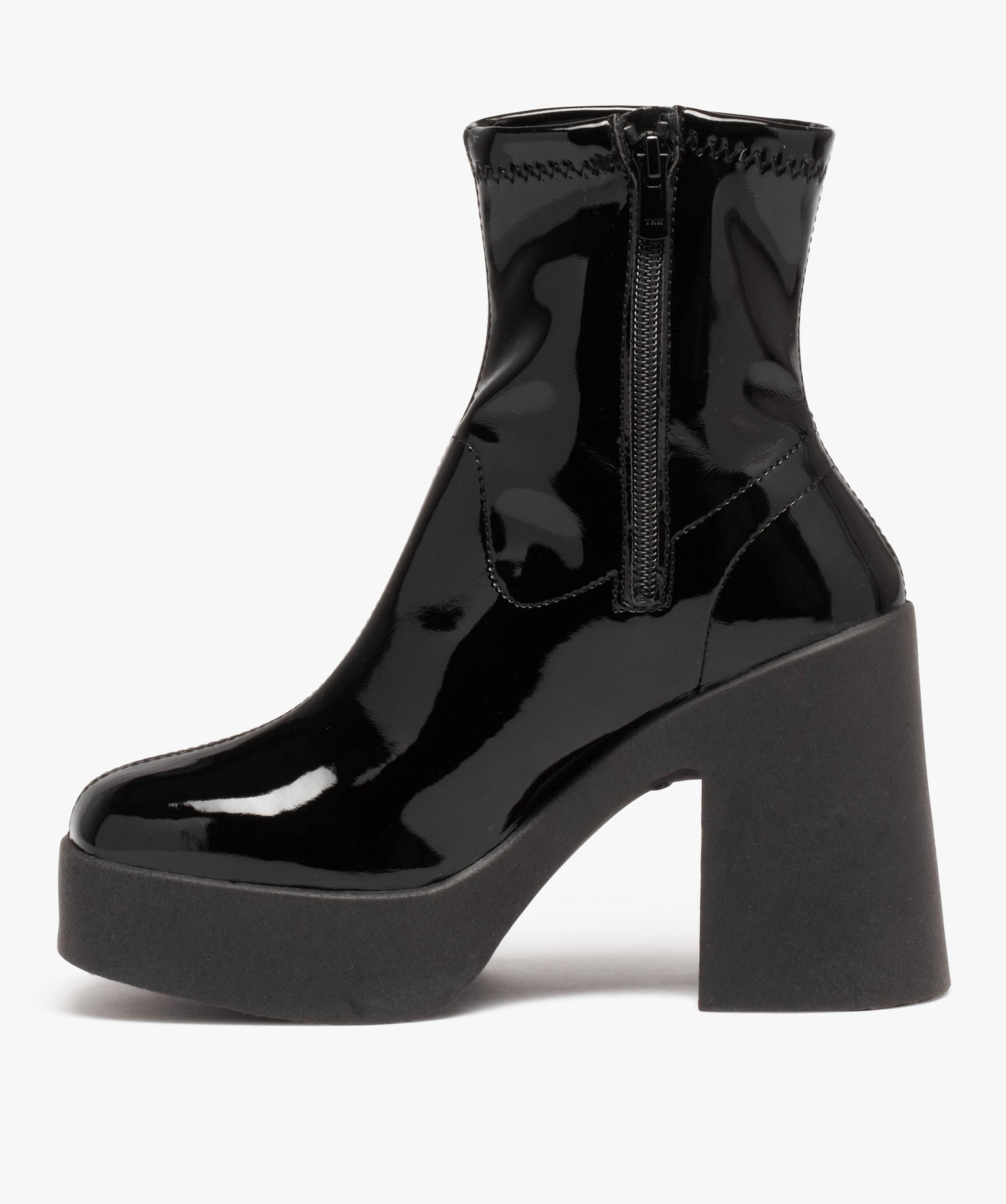 Boots femme vernies à talon flare avec col ajusté et bout ... noir | GEMO