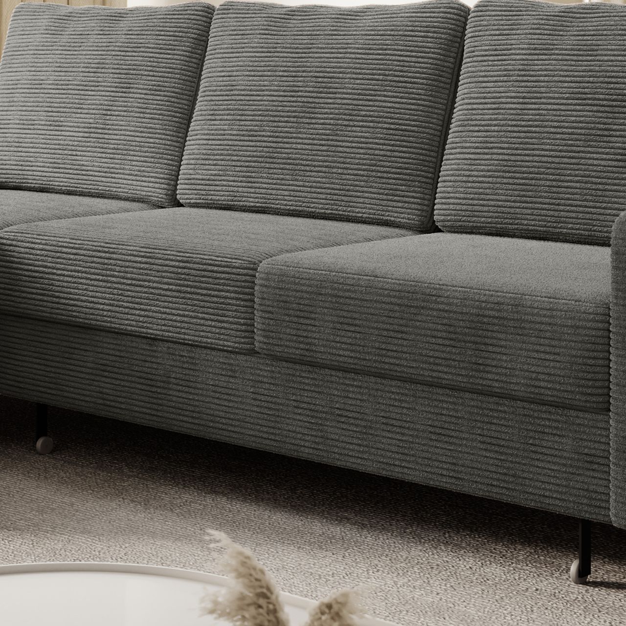 Möbel Punkt Ecksofa SAIGON Cord Anthrazit Grau mit Bettfunktion & Bettkasten Ottomane links
