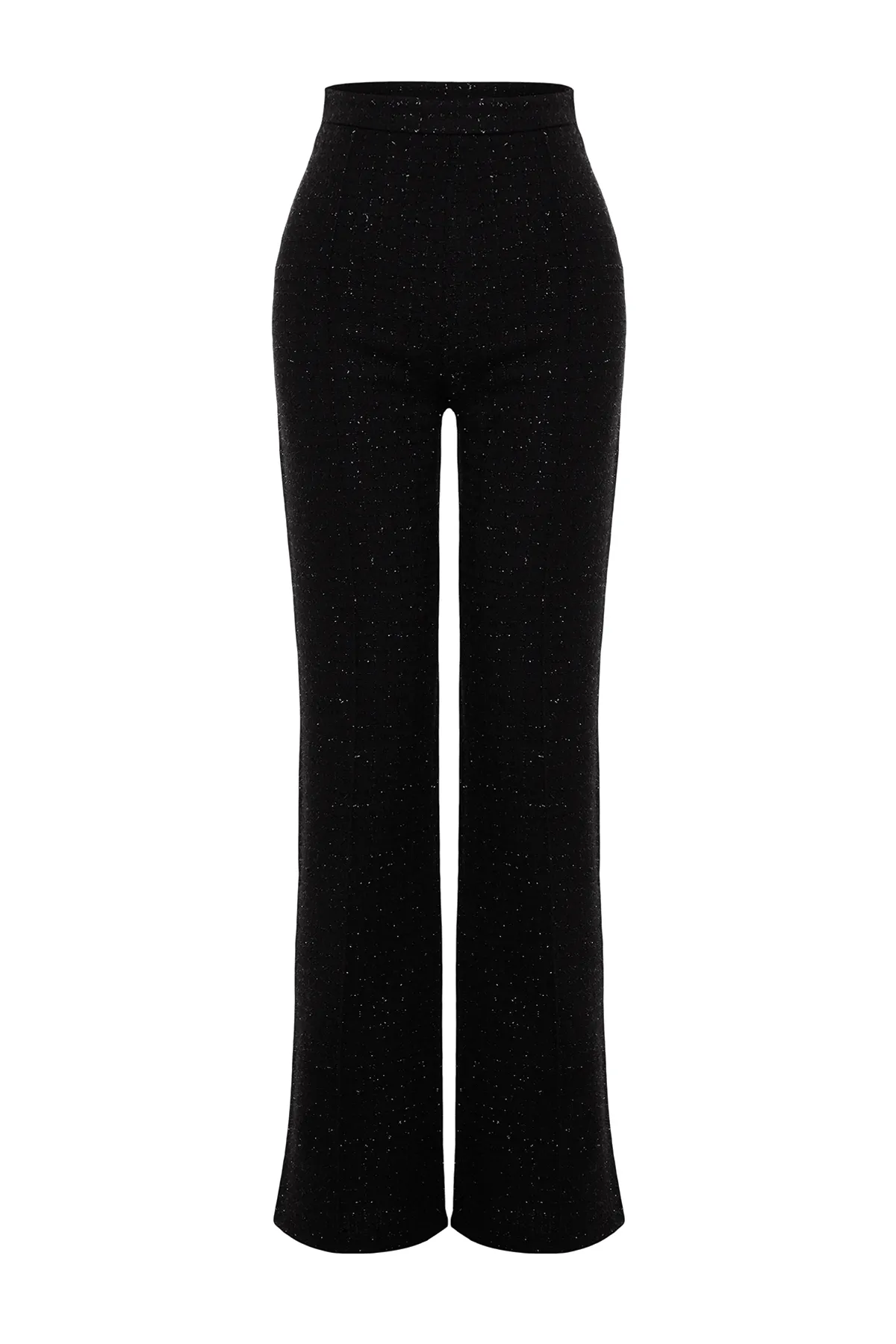 Trendyol Collection  Schwarze, gerade geschnittene, hochwertige Lurex-Hose mit Vorfachgewebe zum Aufbügeln in Schwarz TWOAW24PL00299