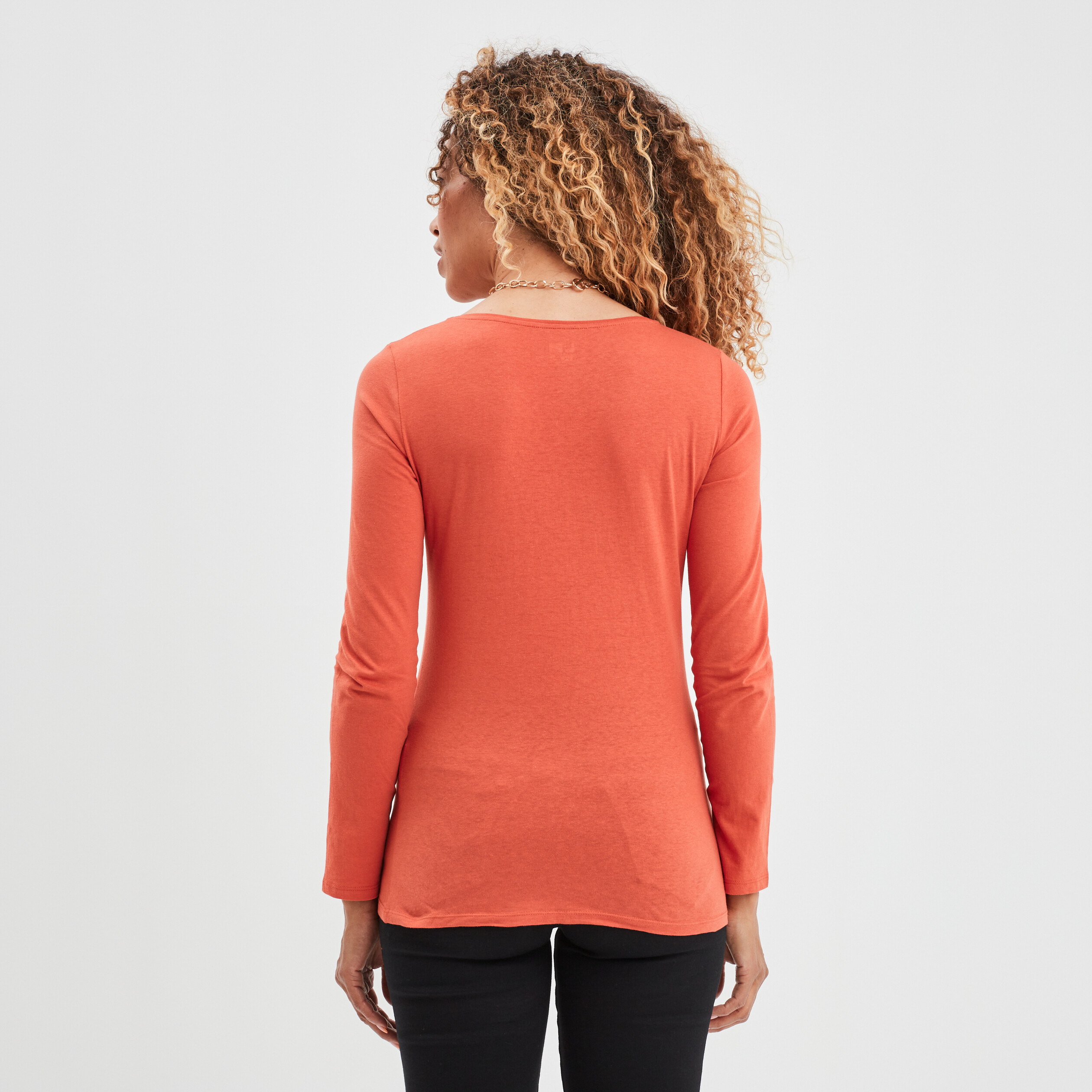 T-shirt coton manches longues orange foncé femme | La Halle