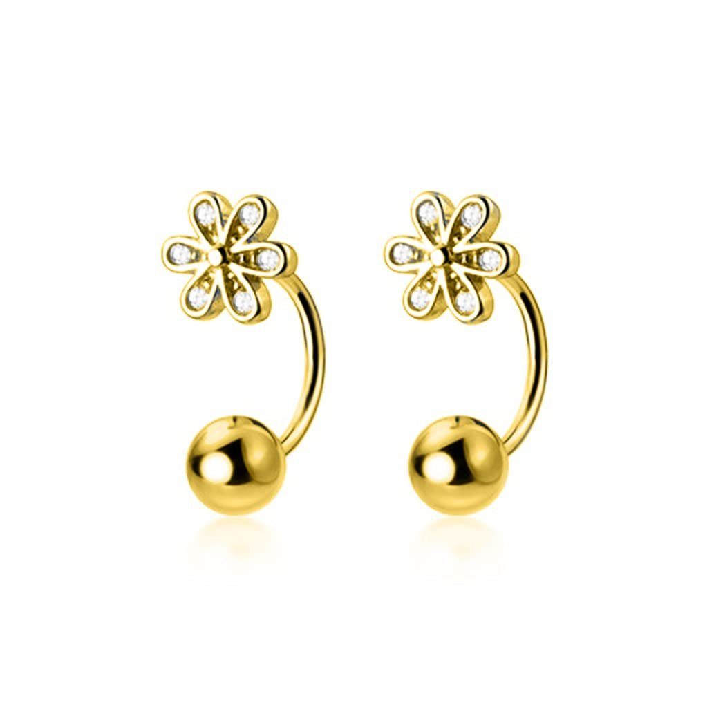 POCHUMIDUU Paar Ohrhänger 925 Sterling Silber Kleine Gänseblümchen Ohrringe Manschette (2-tlg., Helix Piercing Halb Hoop Ohrringe, Kugel Ohrstecker Ohrringe), für Frauen Teenager Mädchen
