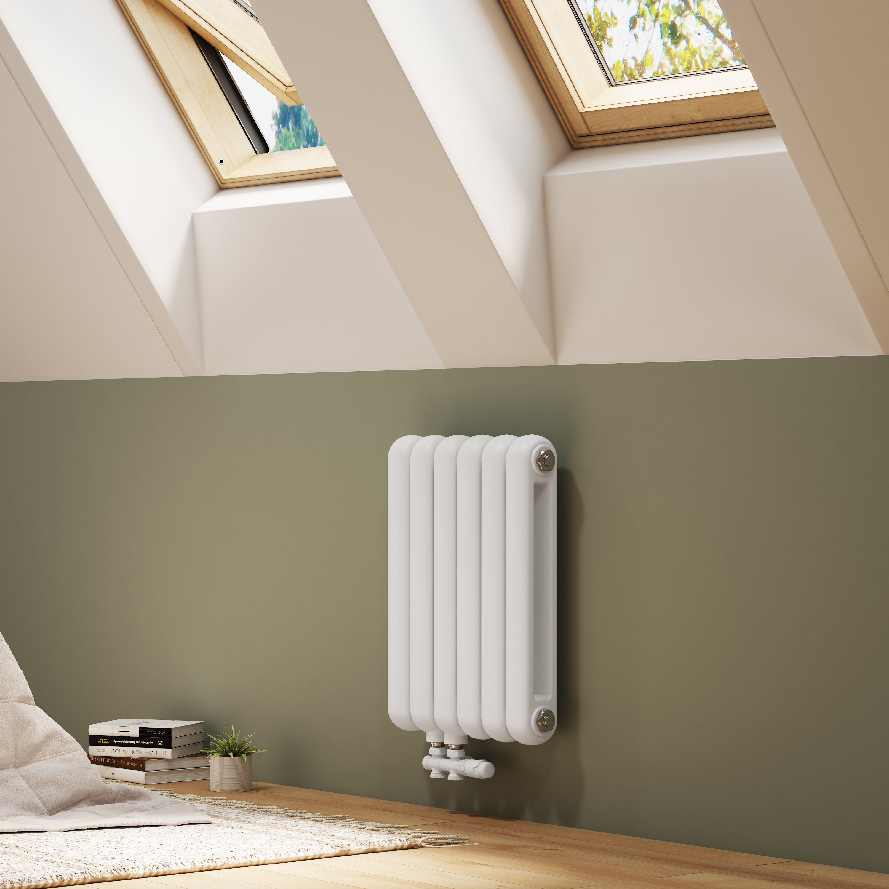 EMKE Heizkörper Heizkörper Röhrenheizkörper Design-Heizkörper Horizontal Weiß, Doppellagig Klein Heizung Seitenanschluss für Warmwasser Weiß