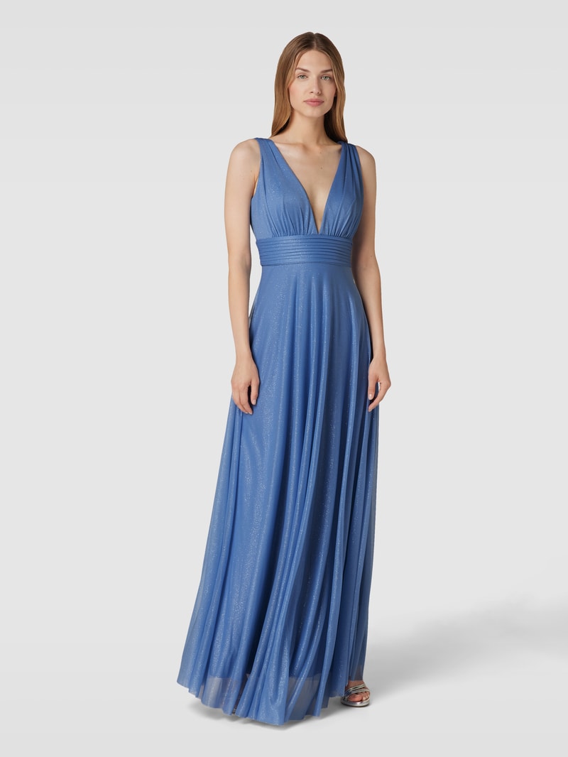 Abendkleid mit Taillenpasse in jeans meliert