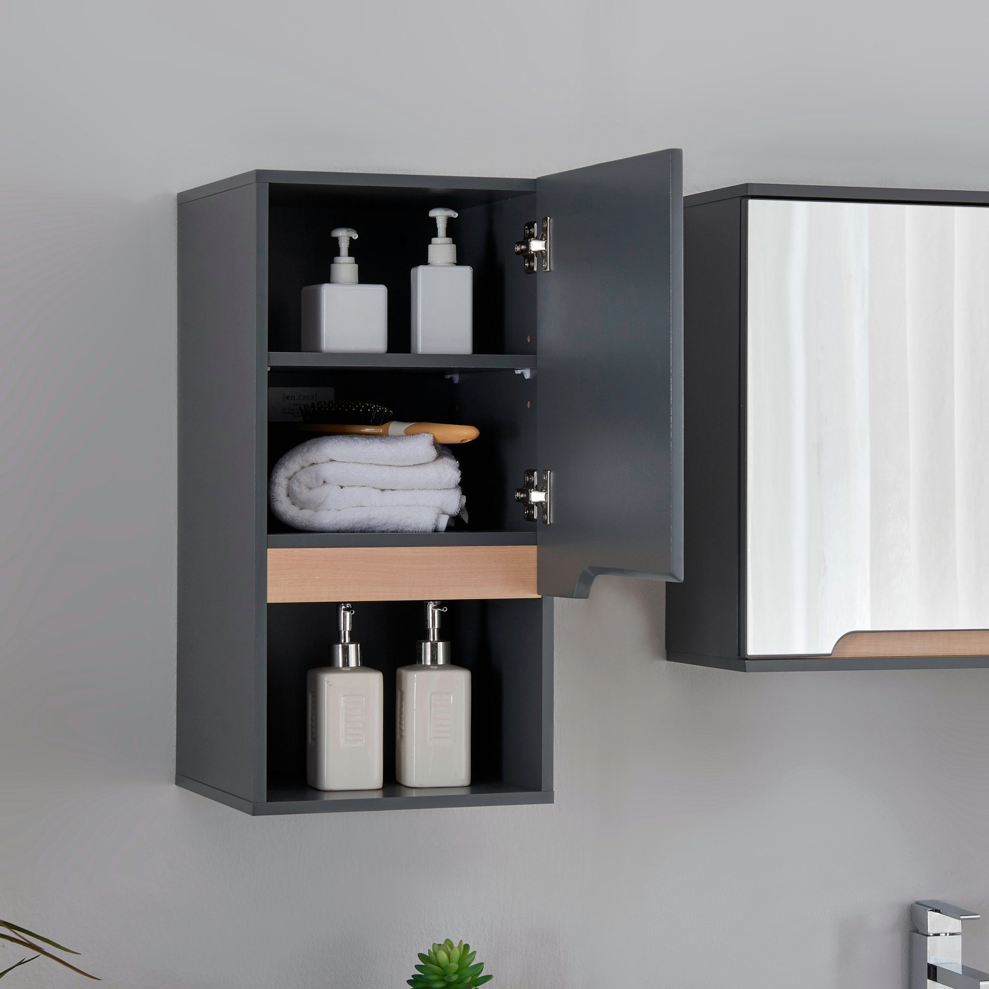 en.casa Hängeschrank Bergkamen 60 x 30 x 30 cm Grau / Holzfarben
