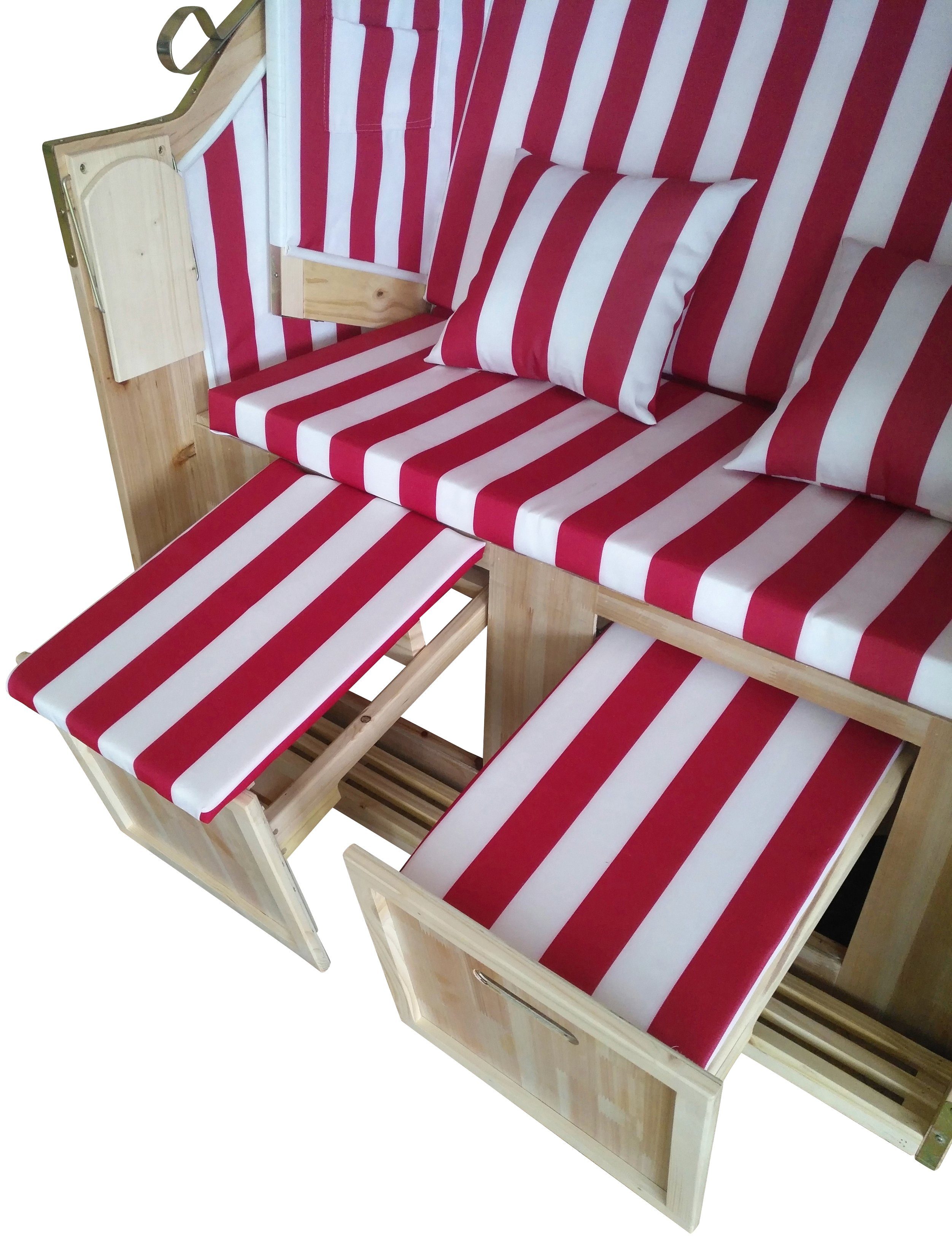KONIFERA Strandkorb Föhr, BxTxH: 115x72x160 cm, Halblieger, Ostsee-Modell, 2-Sitzer, inkl. Klapptisch