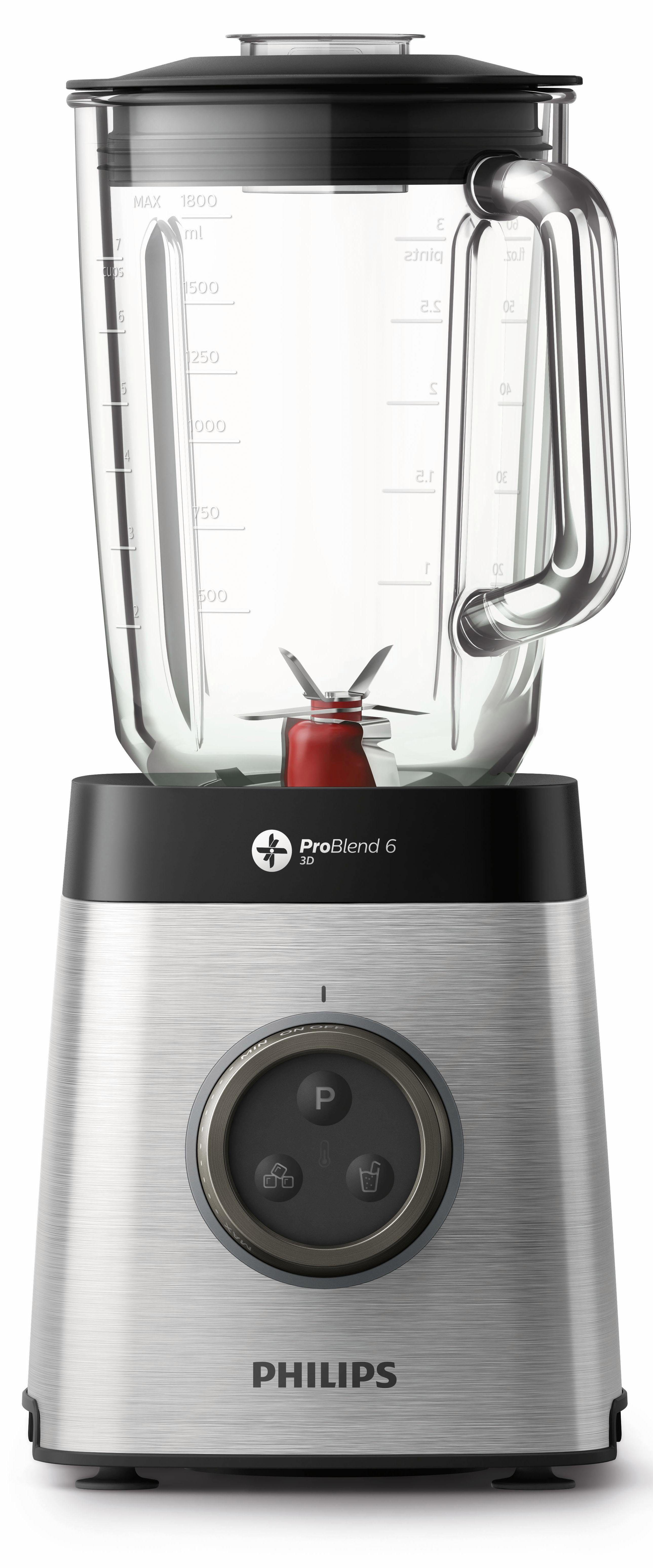 Philips Standmixer HR3655/00, 1400 W, ProBlend 6 3D Technologie, 2 Liter Glasbehälter, 2x Trinkflaschen