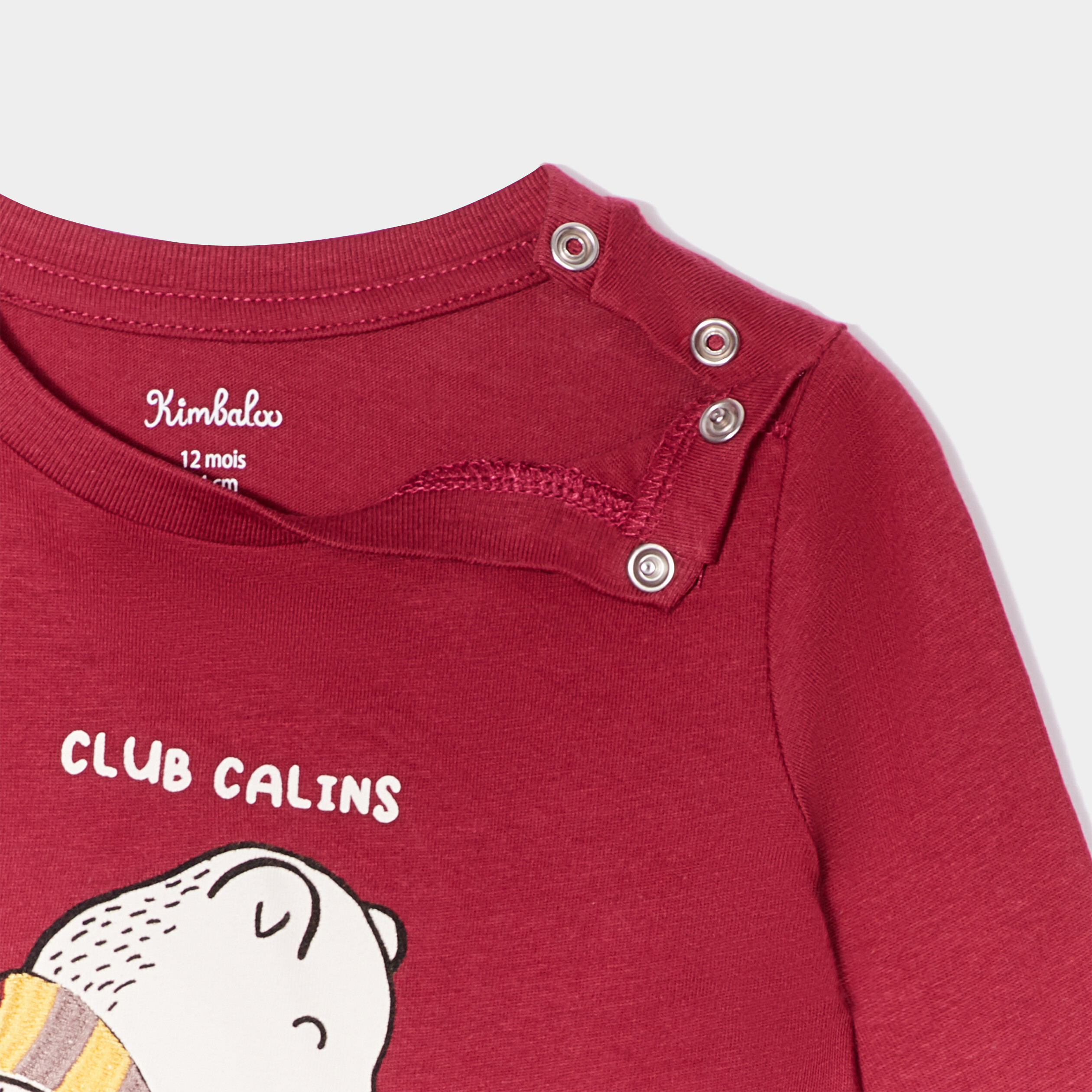 T-shirt manches longues boutonné épaule rouge foncé bébé garçon | La Halle