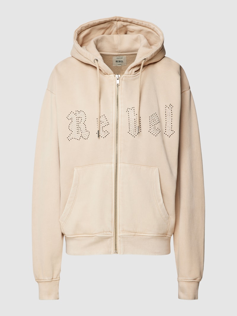 Sweatjacke mit Label-Print in offwhite