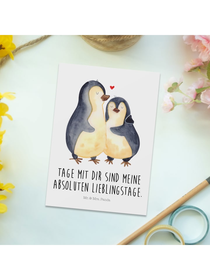 Mr. & Mrs. Panda Postkarte Pinguin umarmen mit Spruch in Weiß günstig kaufen onesize