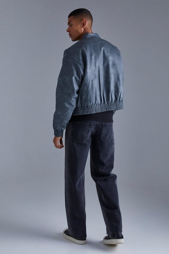 Kastige PU-Bomberjacke mit Cargo-Taschen