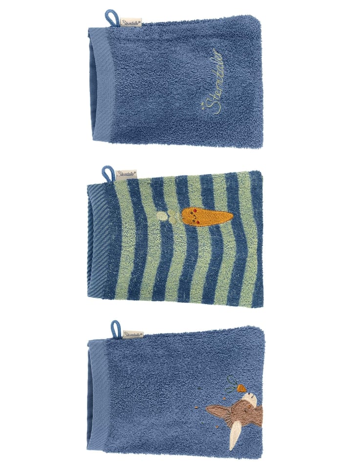 Sterntaler Waschhandschuhe 3er-Pack ESEL Emmilius in mittelblau günstig kaufen onesize