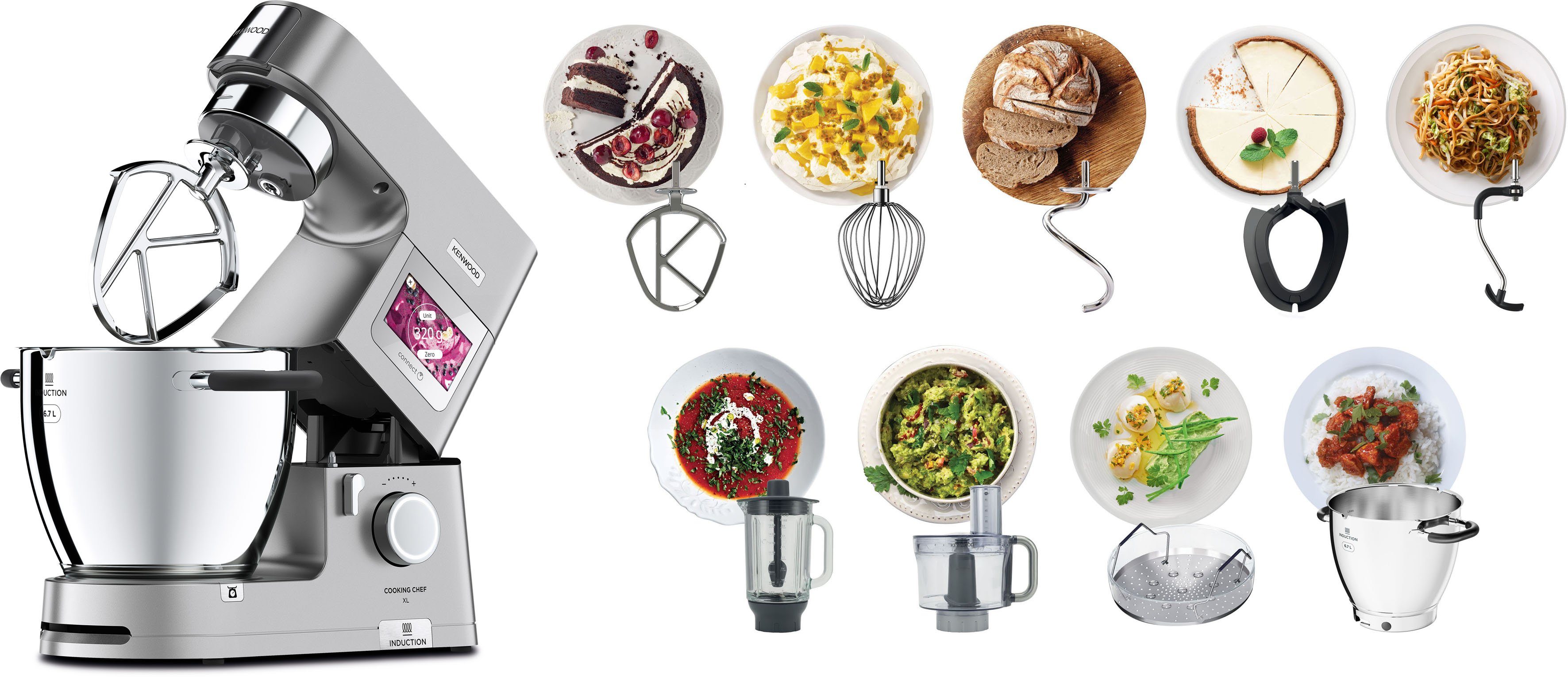 KENWOOD Küchenmaschine mit Kochfunktion Cooking Chef XL KCL95.424SI, 1500 W, 6,7 l Schüssel, mit integrierter Waage und umfangreichem Zubehör