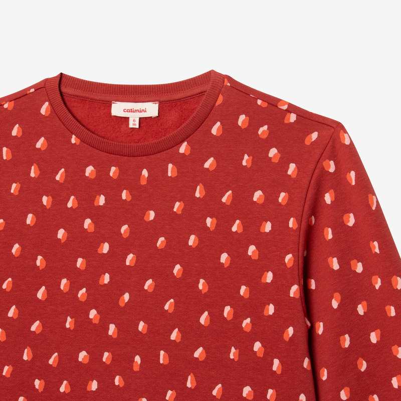 Robe fille brique imprimé bicolore en coton recyclé rouge Catimini