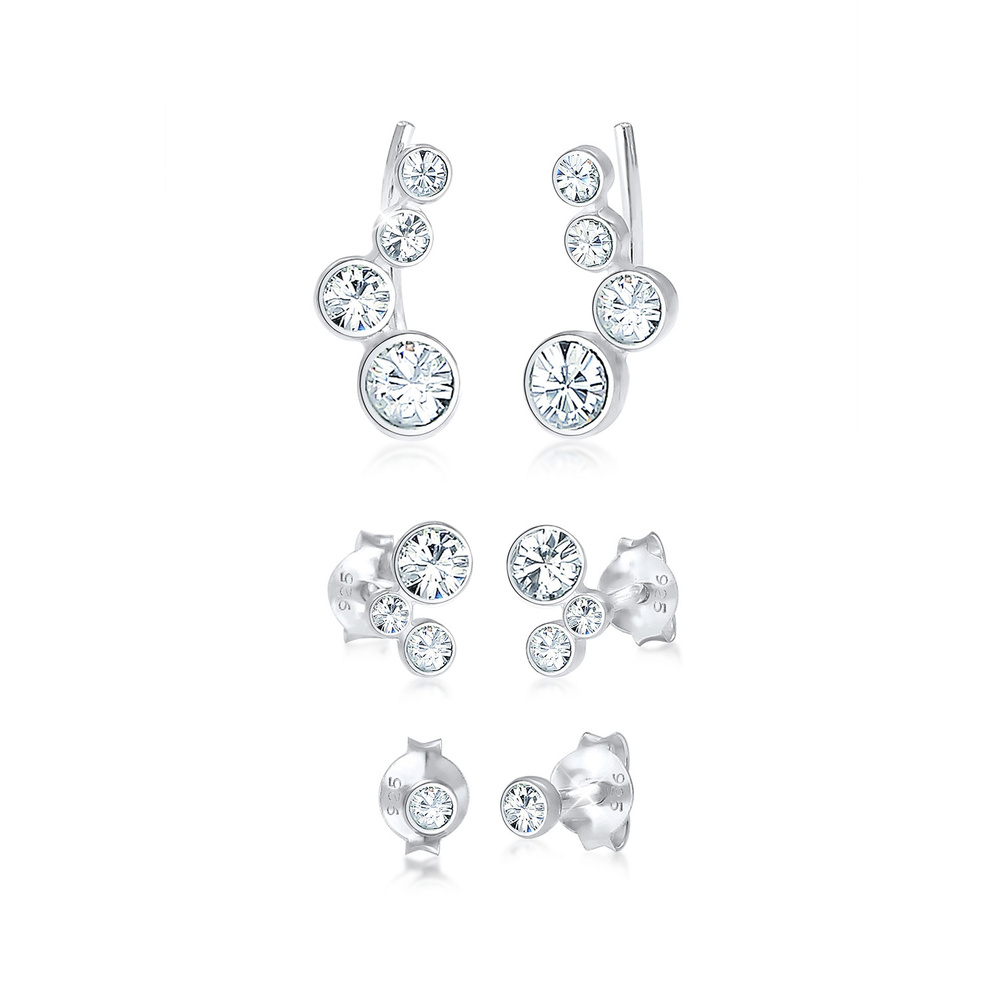 Elli Elli Boucles d'Oreilles Earclimber Classique Élégant avec Cristaux  Boucles d'Ore Boucles d'oreilles