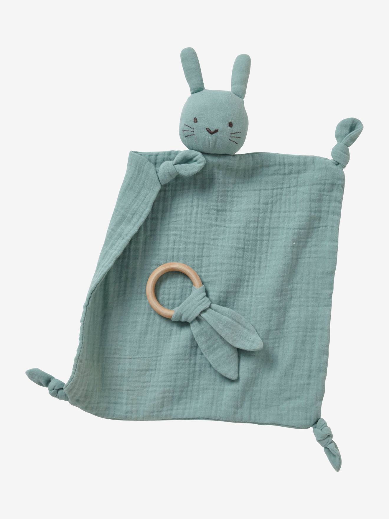 Doudou en gaze de coton + hochet rond rose