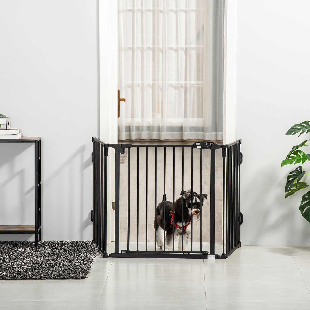 PawHut Hunde Absperrgitter Türschutzgitter mit Tür klappbar Schwarz 202,5 cm
