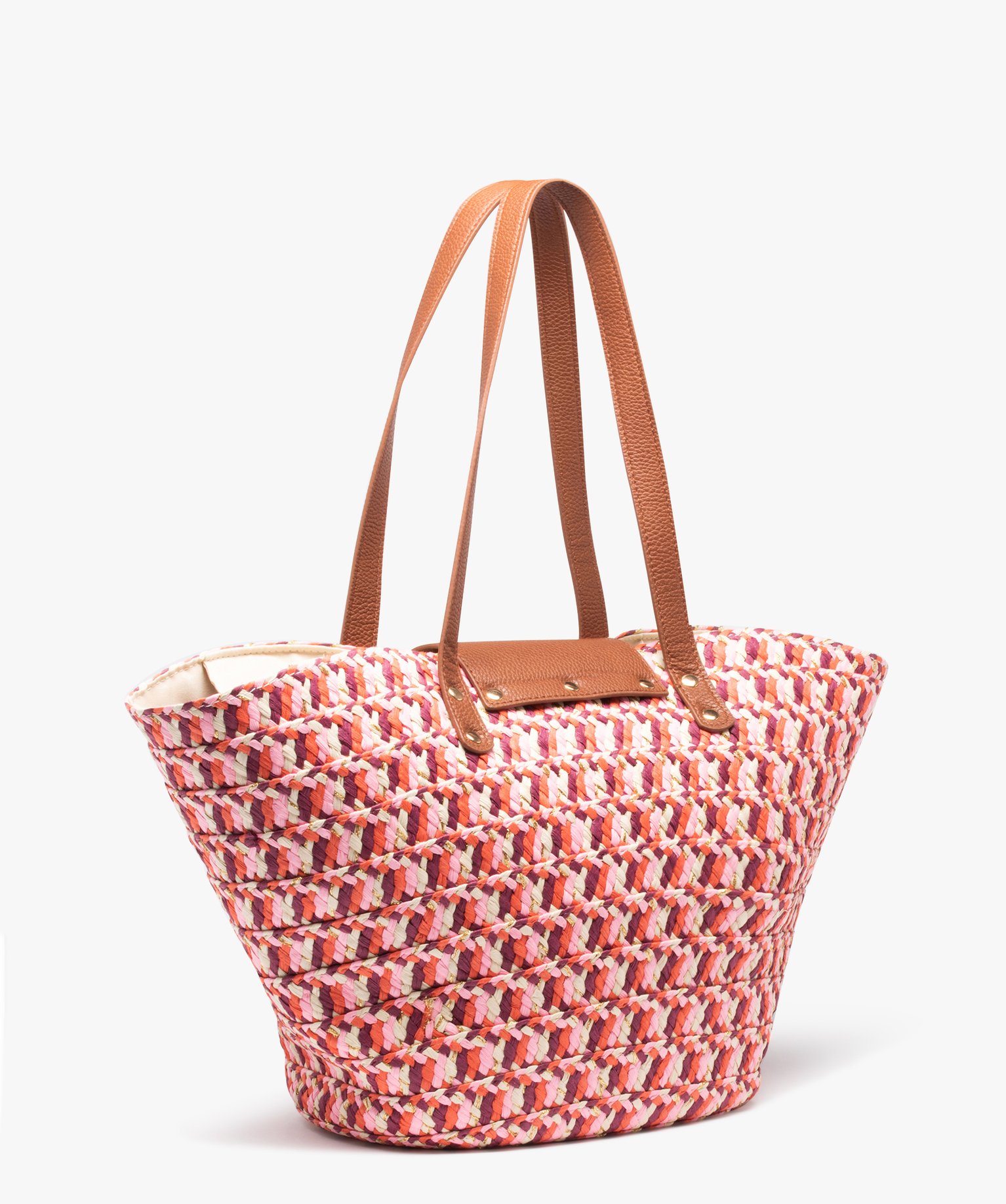 Sac cabas femme en paille multicolore et pailletée rose | GEMO