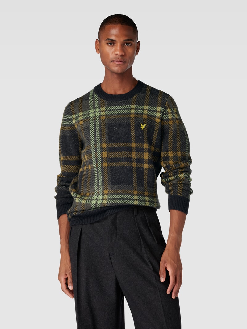 Strickpullover mit Glencheck-Muster in schwarz