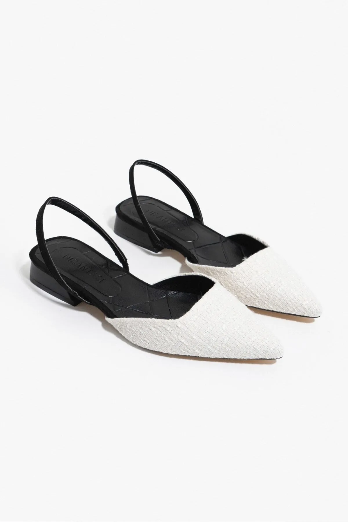 NİŞANTAŞI SHOES  Elvira Damen-Ballerinas mit weißem Kelim-Rücken, elastischem, spitzem Zehenbereich