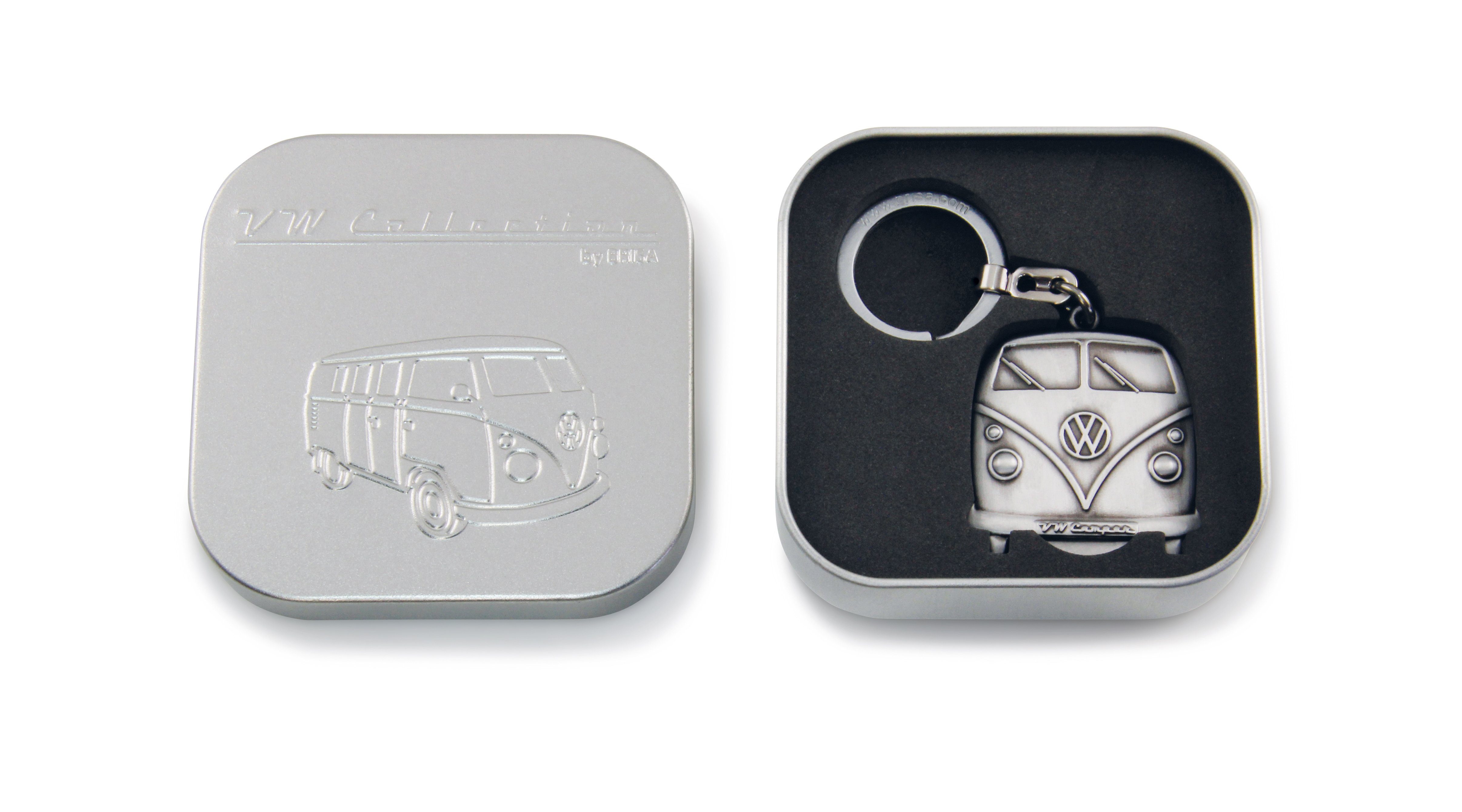 VW Collection by BRISA Schlüsselanhänger Volkswagen Schlüsselring im VW Bulli T1 Design, mit Einkaufswagenchip aus Metall