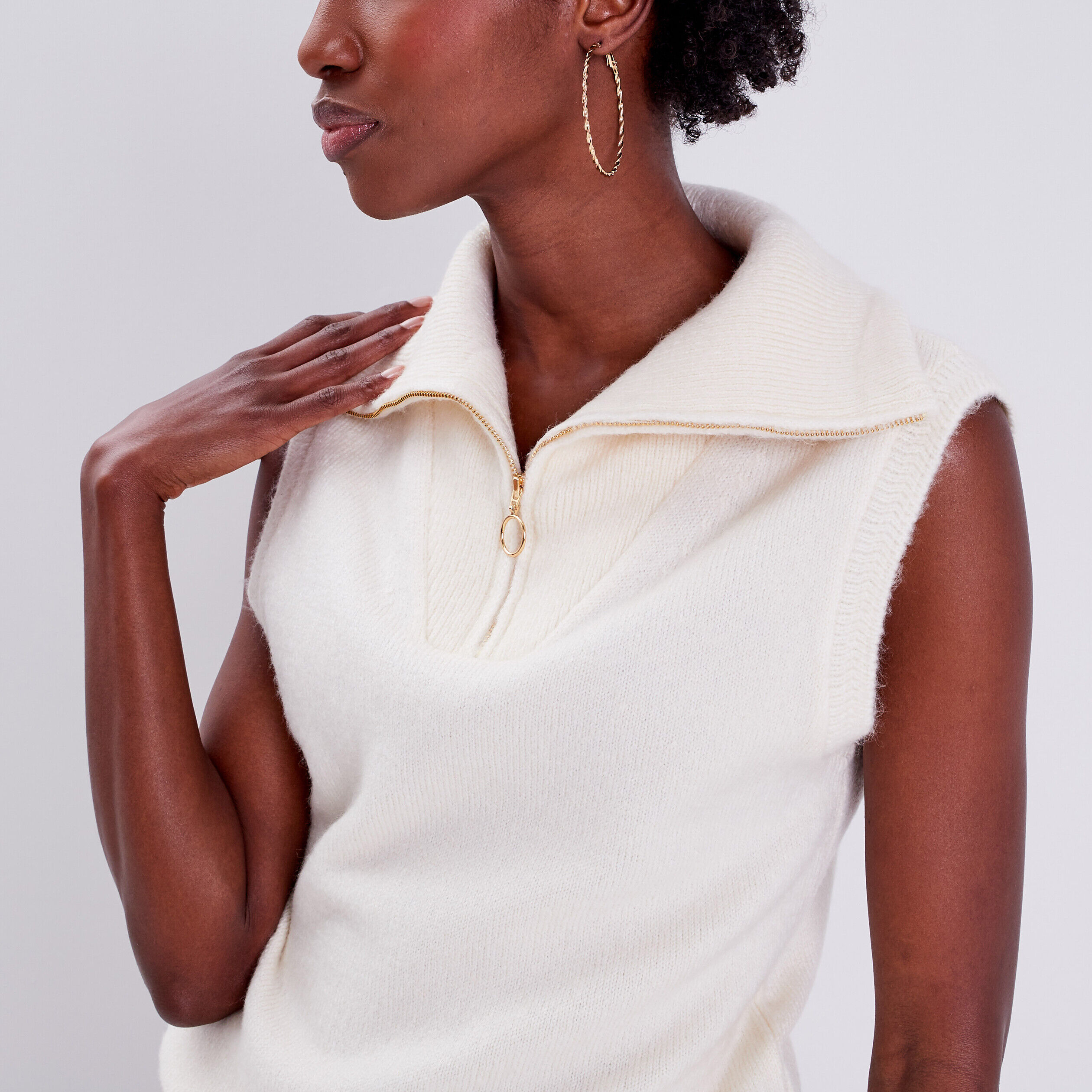 Pull débardeur avec col zippé ecru femme | Cache Cache