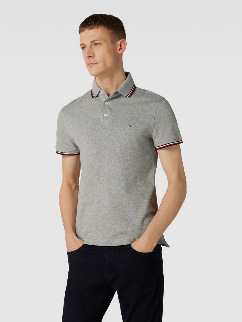 Poloshirt mit Kontraststreifen in hellgrau meliert