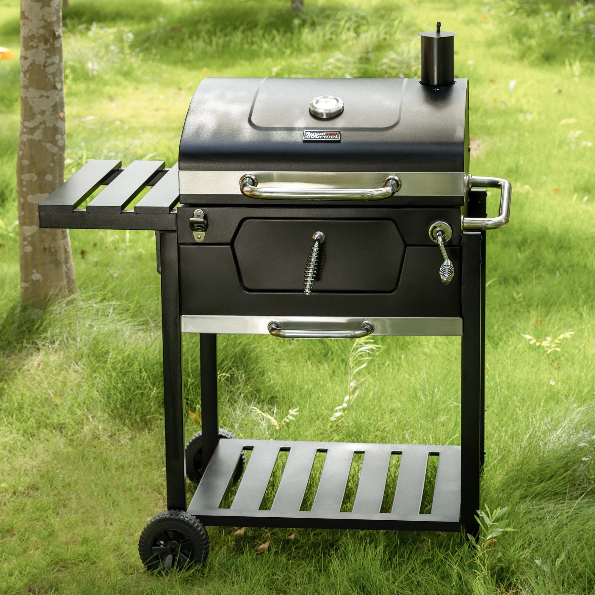 Royal Gourmet Holzkohlegrill, Grillwagen mit Deckel, Standgrill, 100 x 64,5 x 119,5 cm (L x W x H)