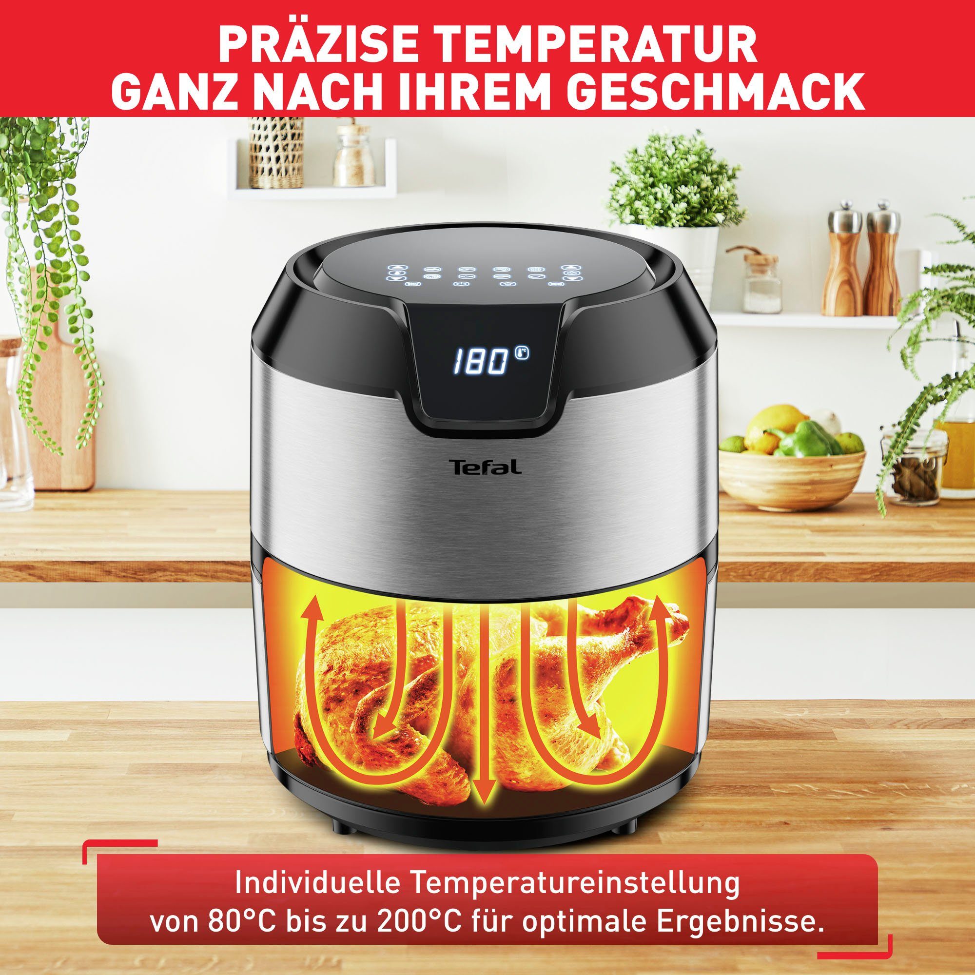 Tefal Heißluftfritteuse EY401D.HERO Easy Fry Deluxe, 1500 W, mit Zubehör, Fassungsvermögen 1,4 kg, 8 automatische Programme