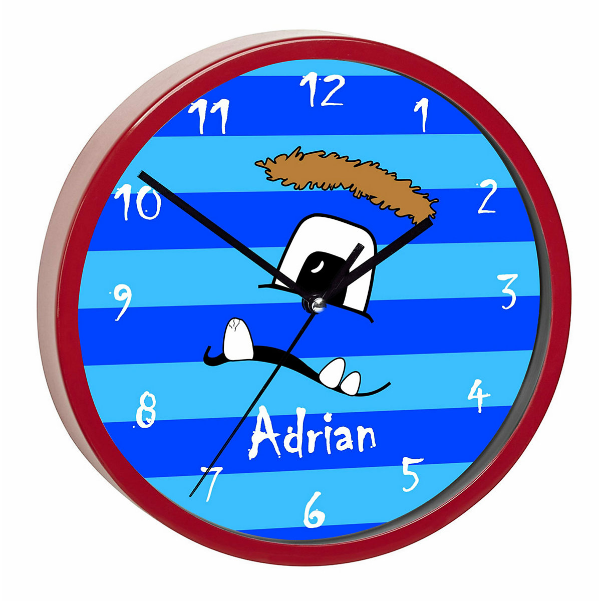 Kinder Wanduhr personalisiert mit Name Monster Streifen blau