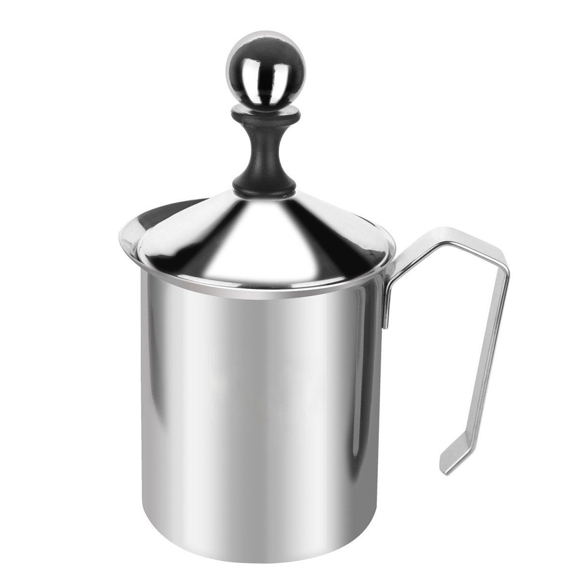 götäzer Milchaufschäumer Manueller Milchaufschäumer aus Edelstahl, Kaffee-Milchaufschäumer, Handheld für Cappuccino Latte Hot Chocolate (14 oz/400 ml)