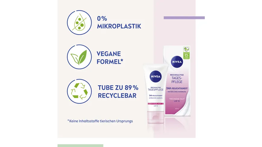 NIVEA Reichhaltige Tagespflege 24h Feuchtigkeit Trockene Haut LSF15 50 ml