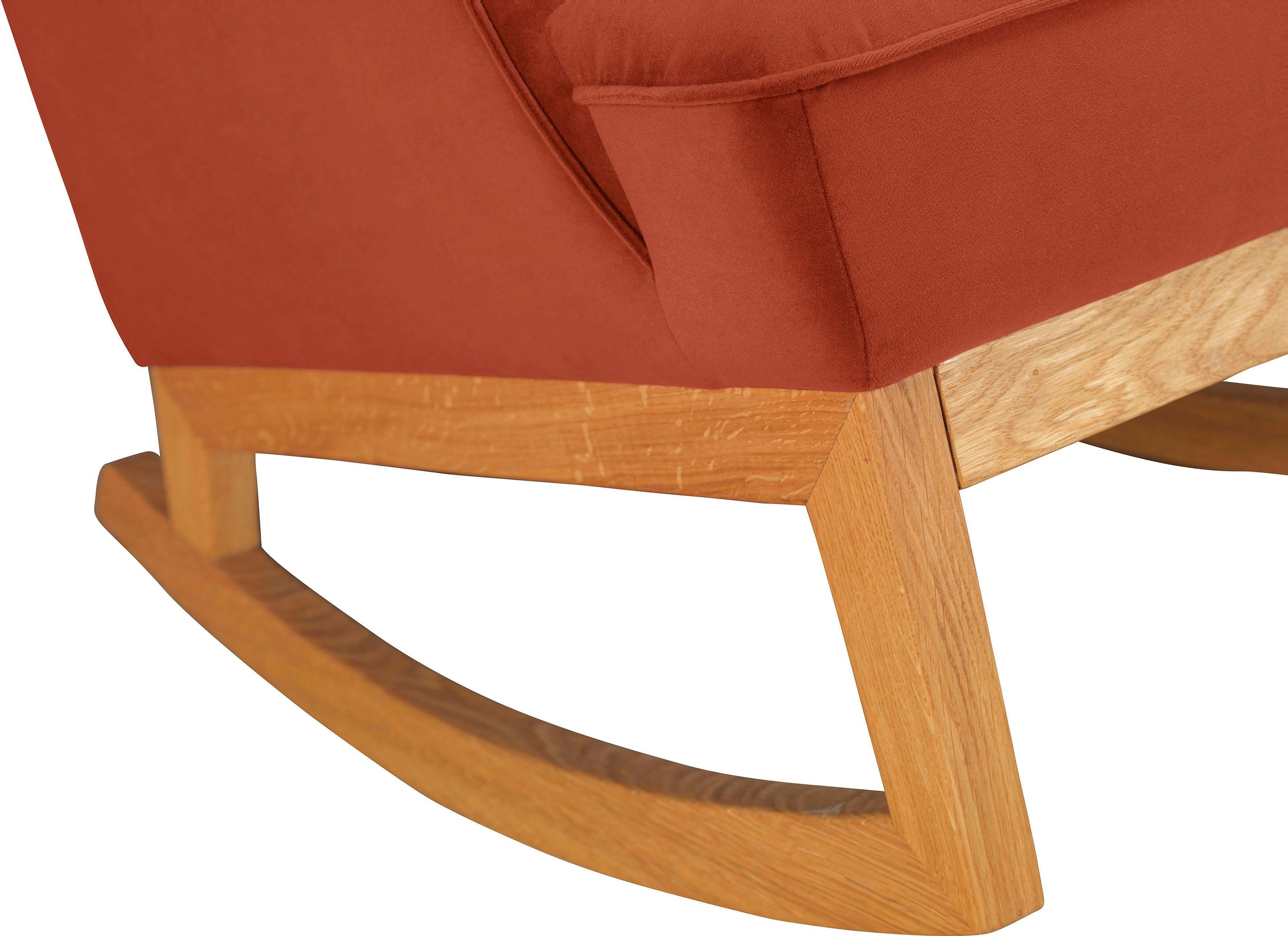 TOM TAILOR HOME Schaukelstuhl COZY, im Retrolook, mit Kedernaht und Knöpfung, Füße Eiche natur