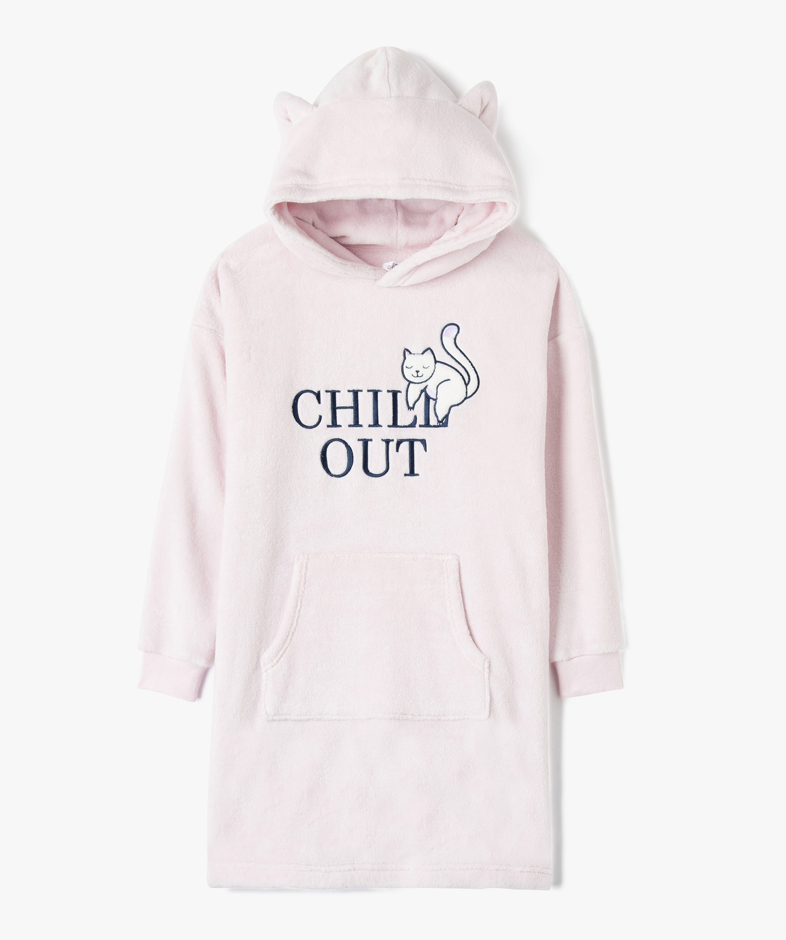 Chemise de nuit fille à capuche en maille peluche violet clair | GEMO