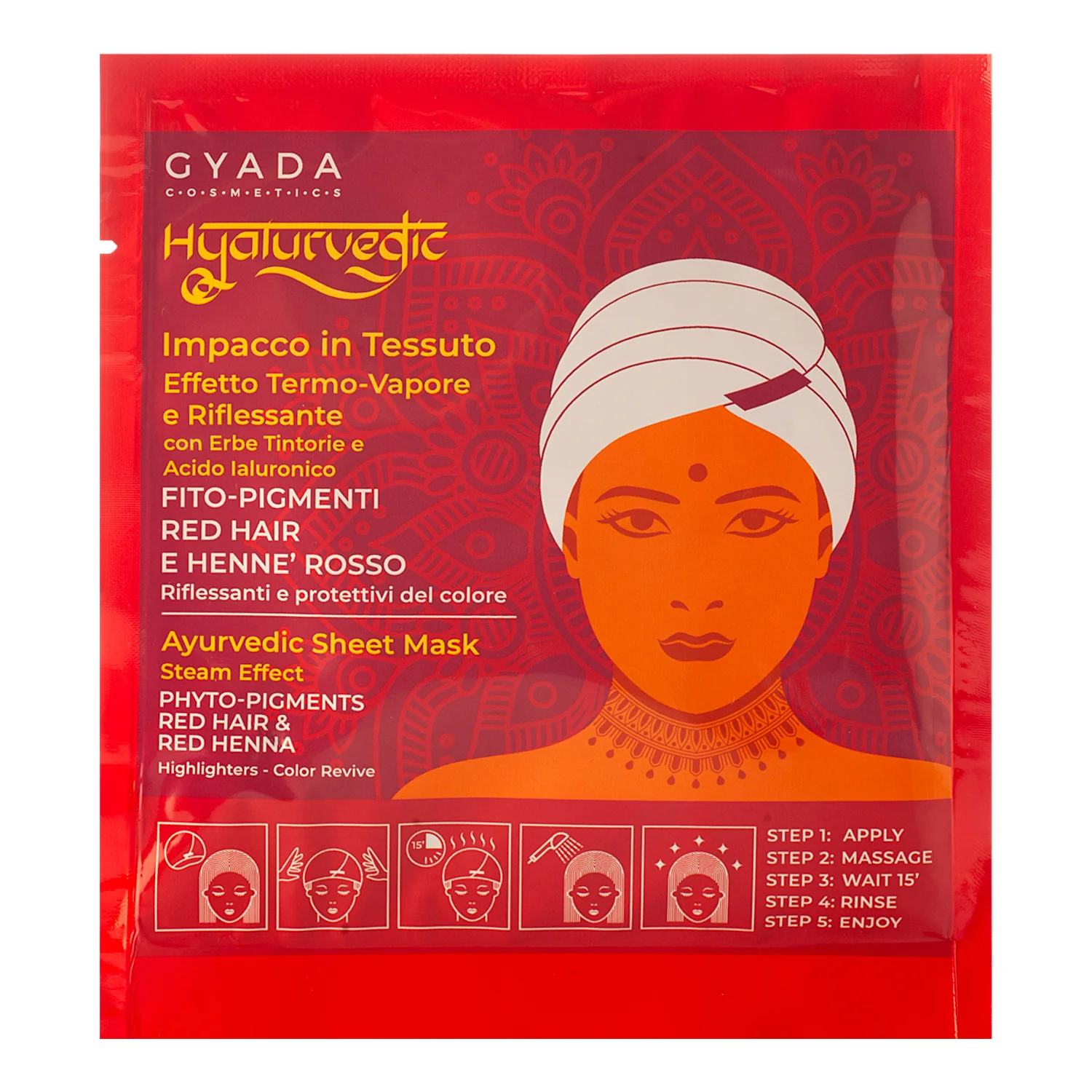 Envoltura de tela ayurvédica Hyalurvedic para cabello rojo - Mascarilla protectora del color