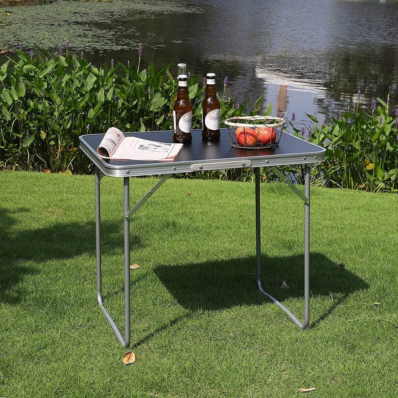 Woltu Campingtisch (1-St), mit Griff, zusammenklappbar aus Alu und MDF