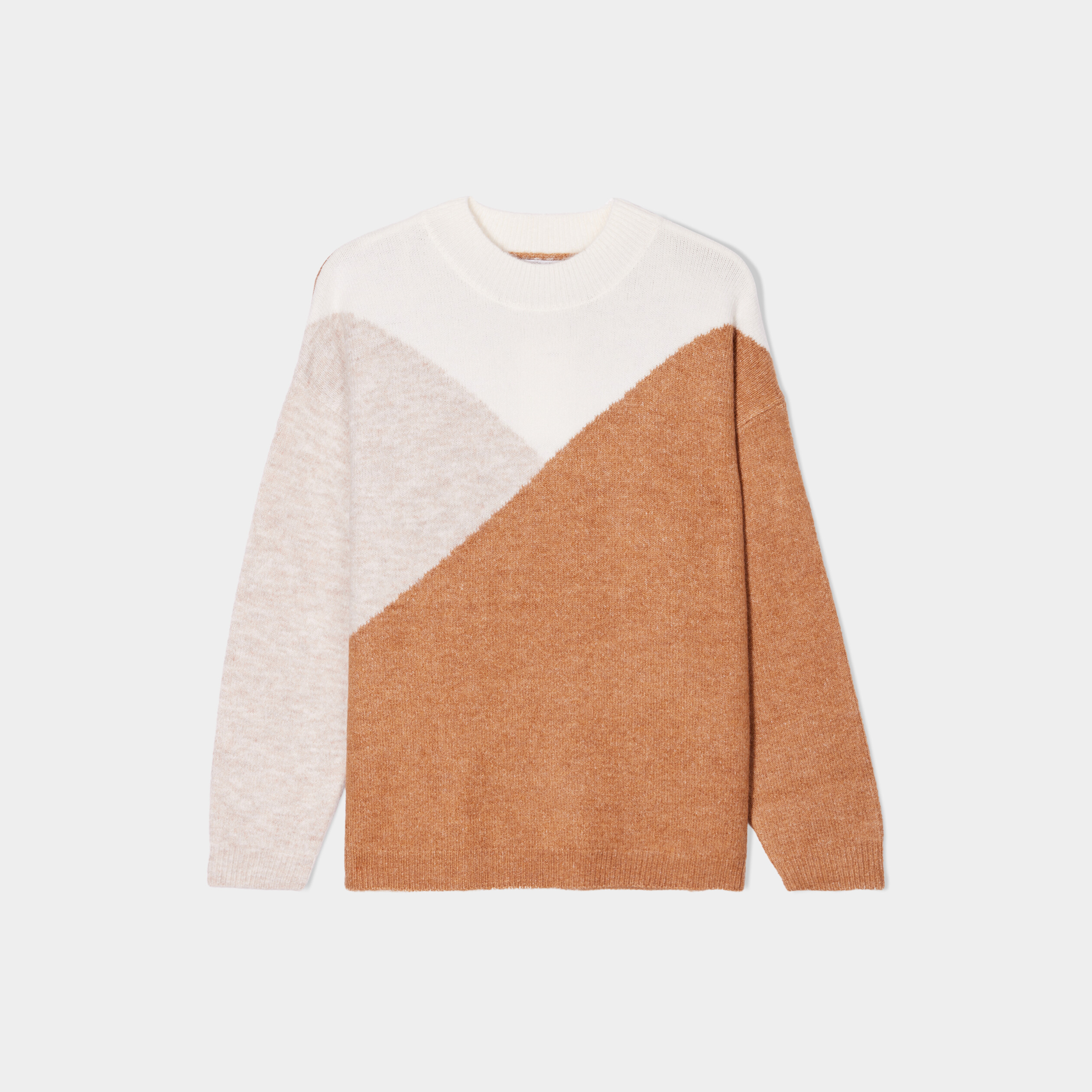 Pull col montant manches longues beige femme grande taille | La Halle