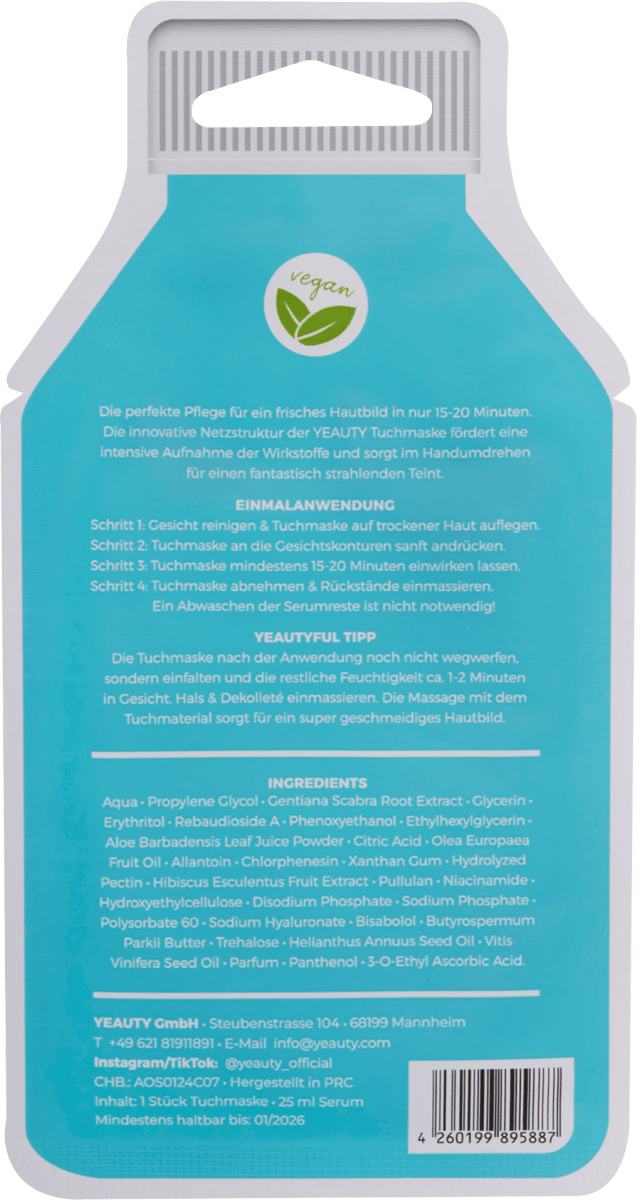 Tuchmaske Aloe Vera-Olive-Shea Butter, 1 St