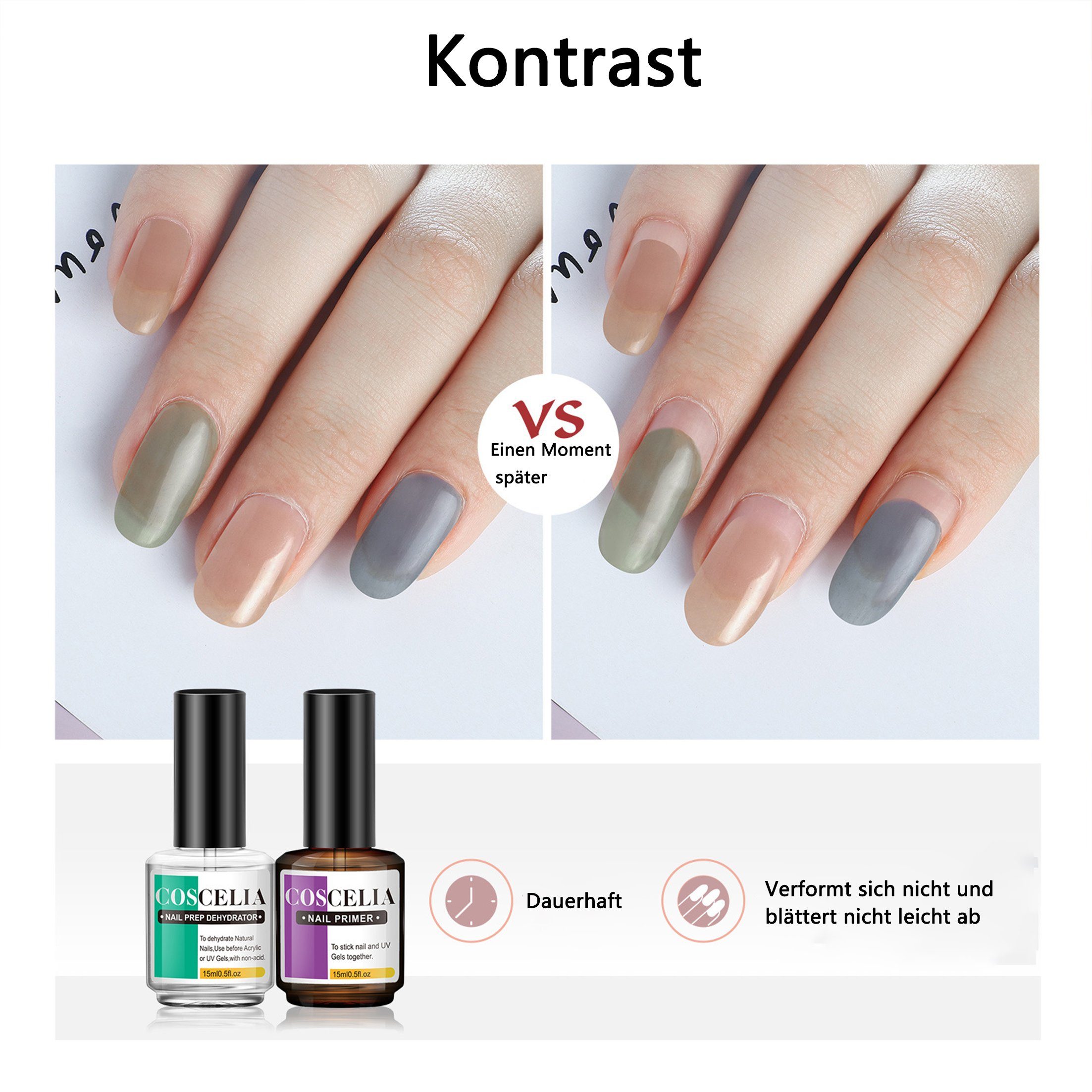 Scheiffy Nagelpflege-Set Nagel-Dehydrator,Nagelkleber,Nagelbasis-Gel für Nagelkunst,15ml, Verklebung,Nageltrockenmittel