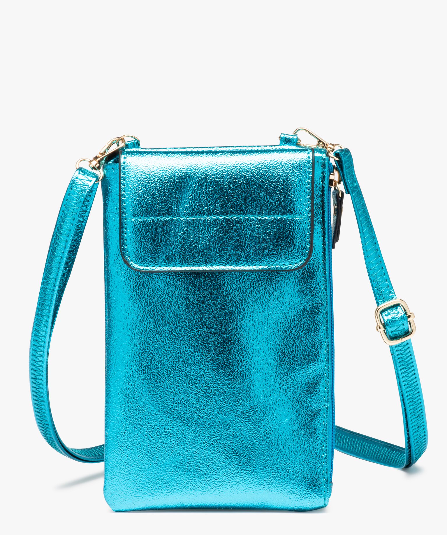 Pochette femme zippée et métallisée à bandoulière amovible turquoise | GEMO