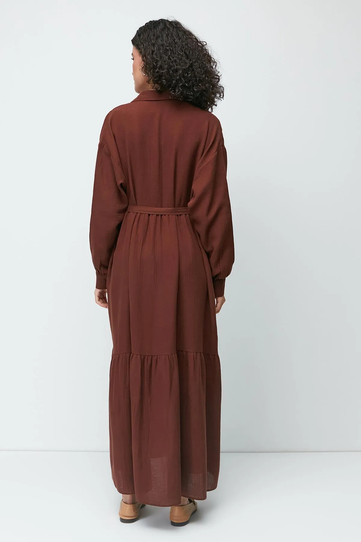 C&City  Langarmkleid aus Bio-Baumwollmusselin 9128 Braun