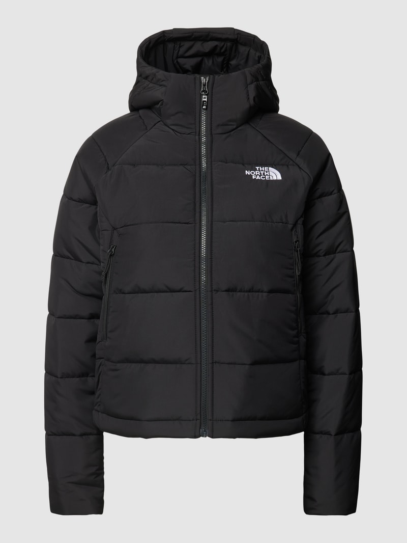 Steppjacke mit Kapuze und Reißverschluss in schwarz