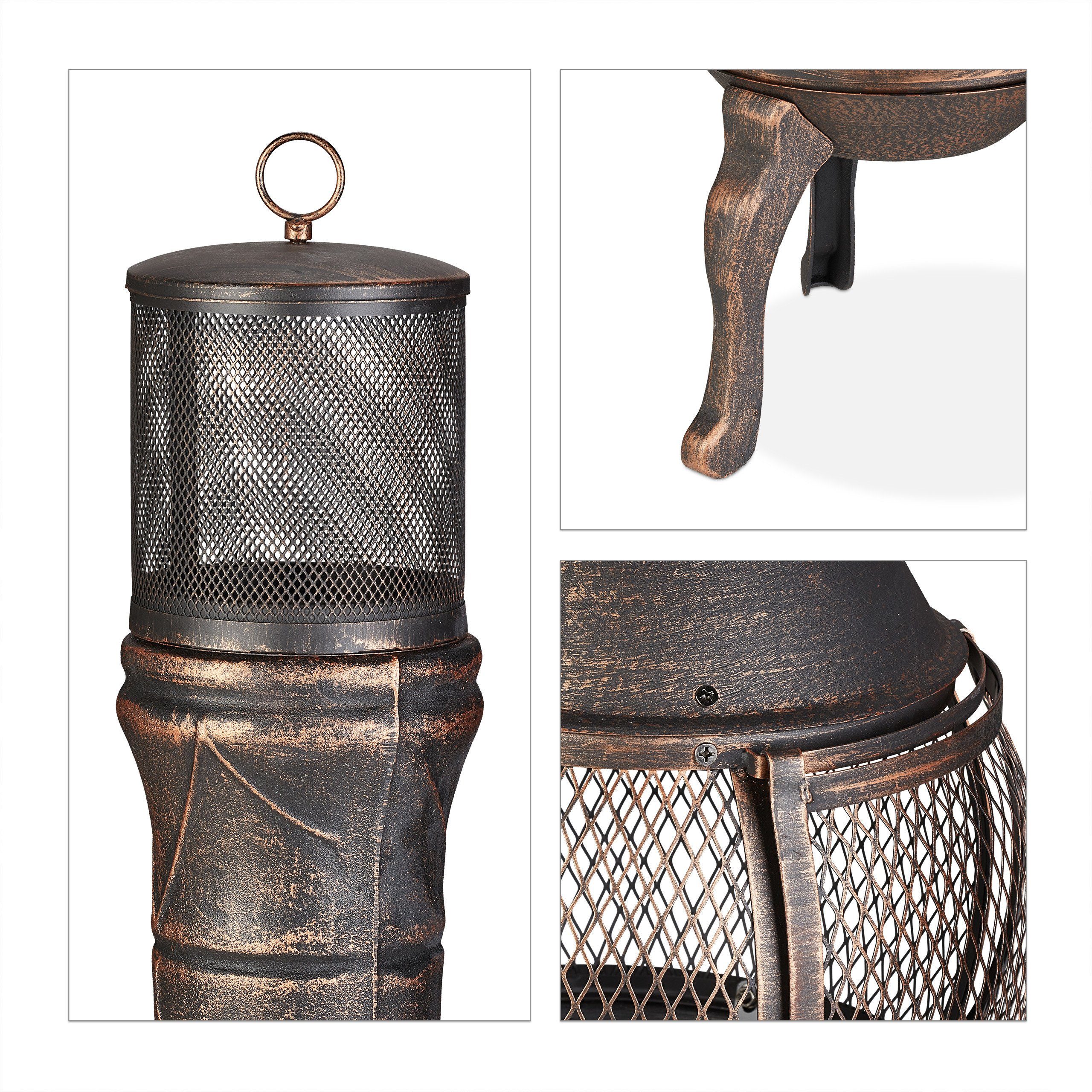 relaxdays Feuerkorb Terrassenofen Gusseisen Bronze