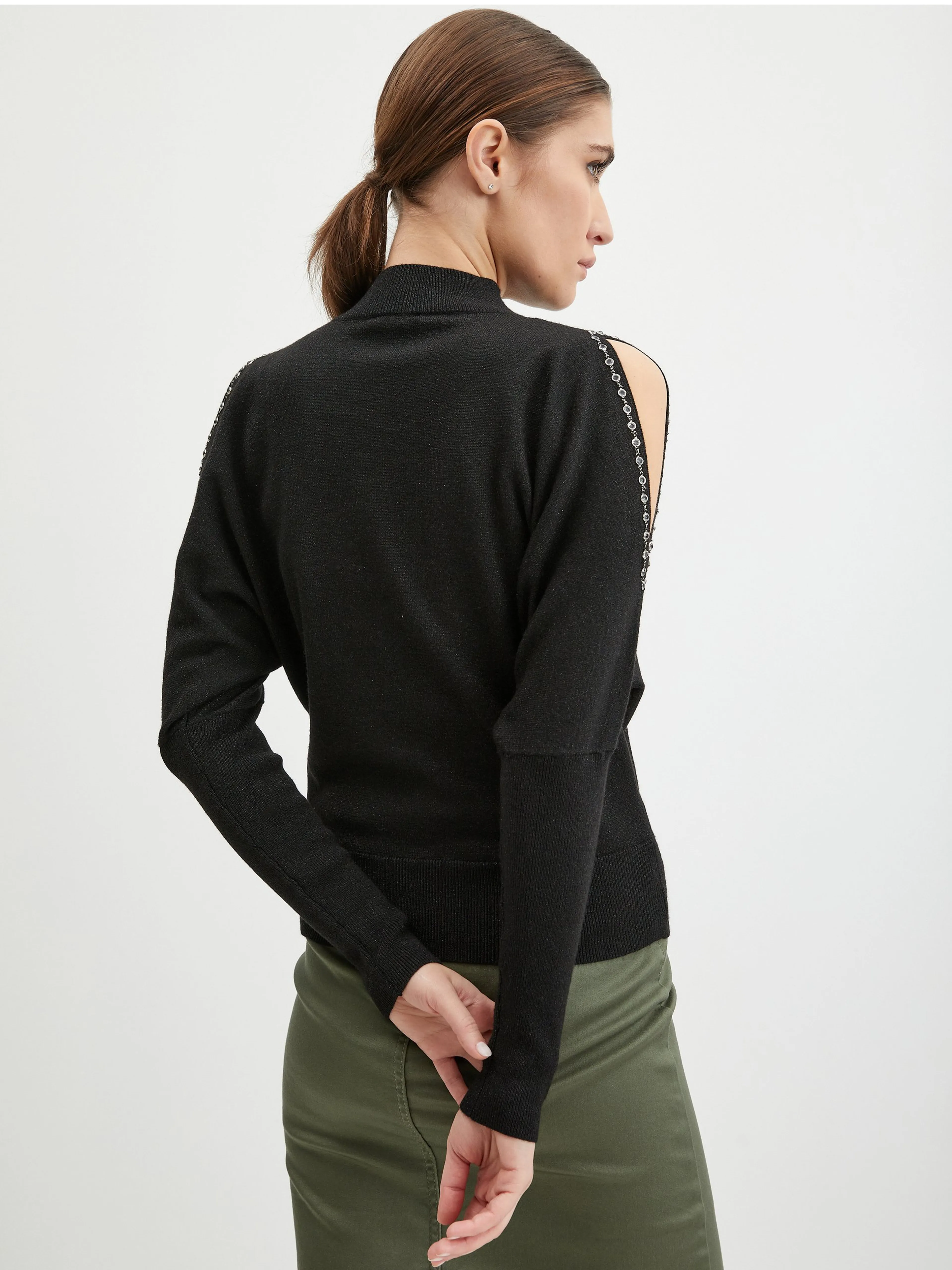 Schwarze Damen Strickjacke mit Ausschnitten ORSAY